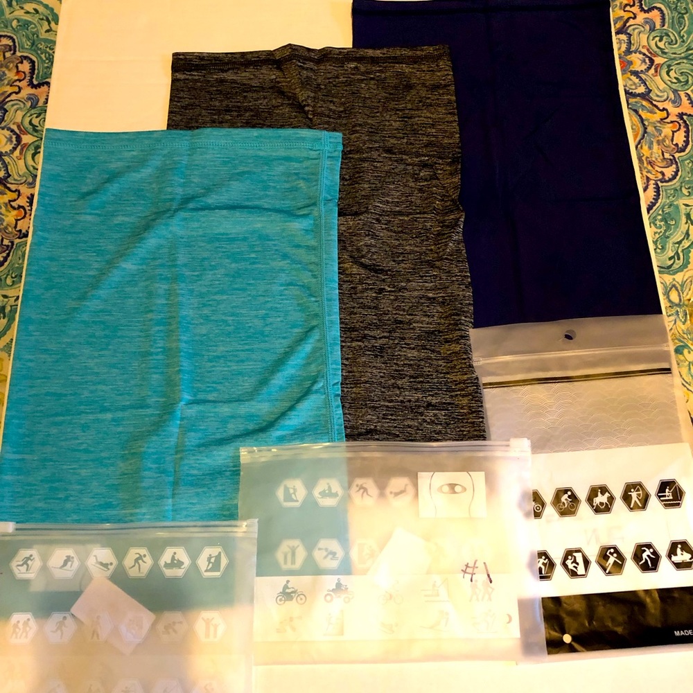 Bundle of 3 neck gaiters. Teal, grey and black